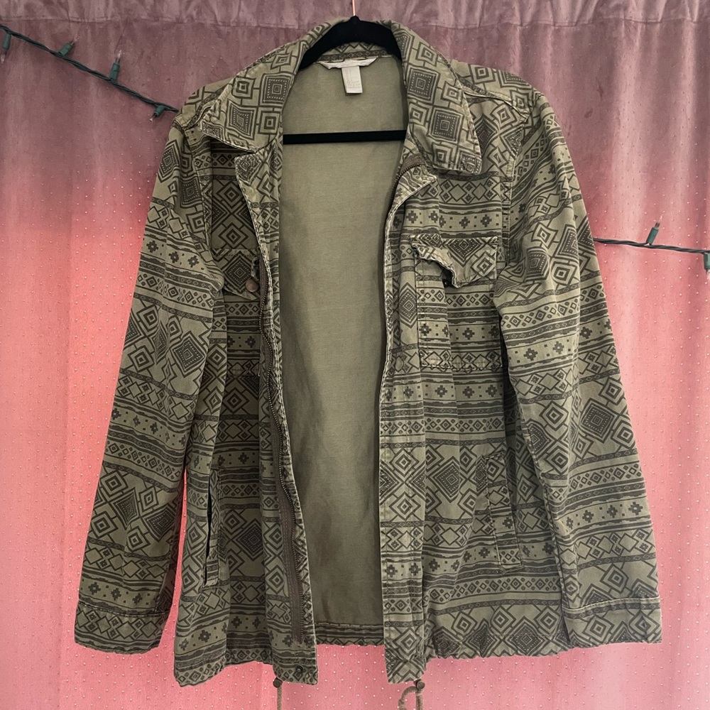 olive oversized aztec jacket - size L